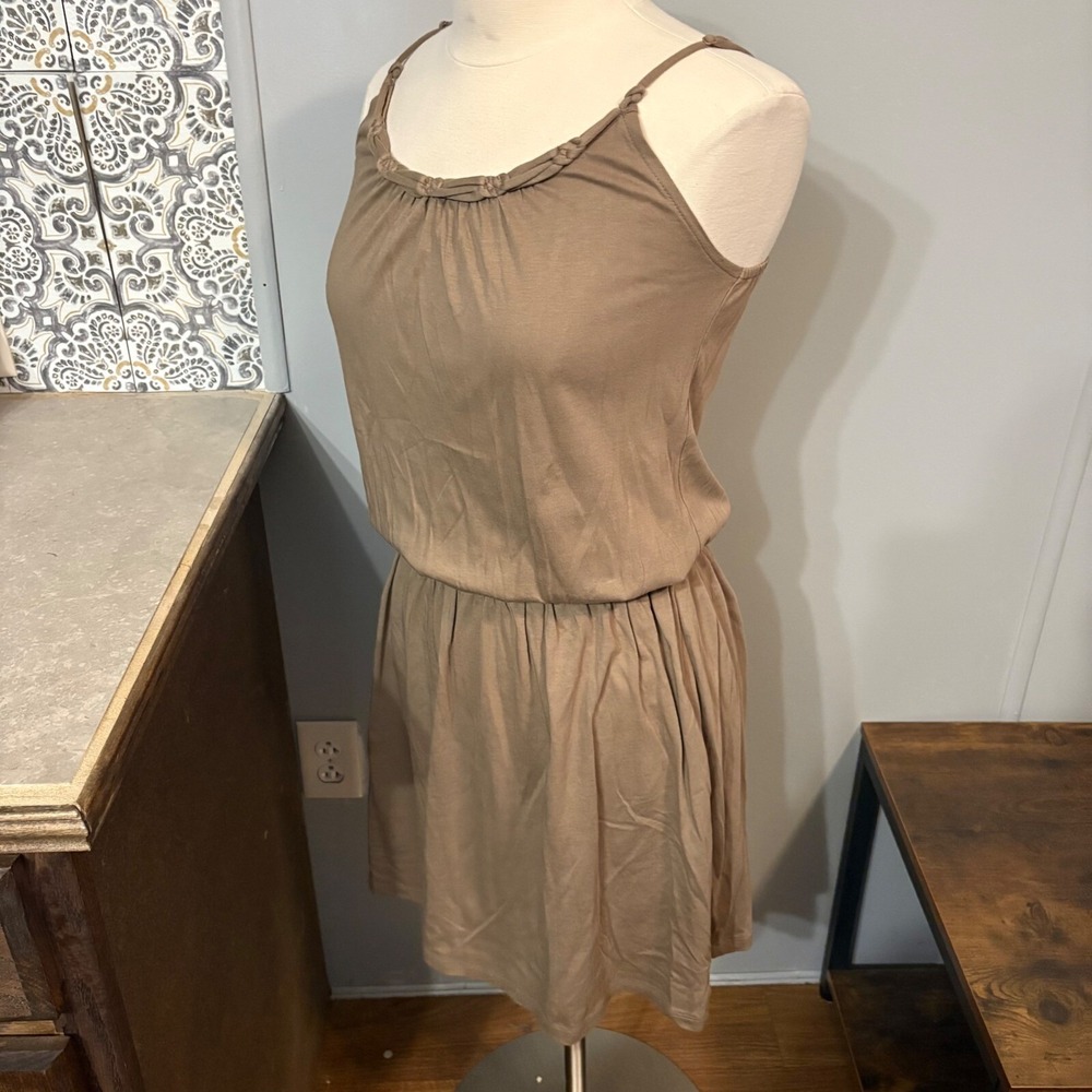 Old Navy Tan‎ Brown Spaghetti Strap Summer Cami Dress Braided Neckline (Small)